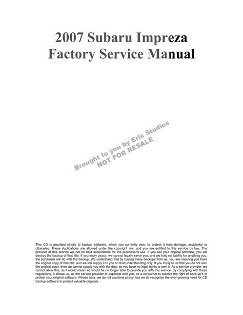 Subaru Impreza 2006 2007 Factory Service Repair Manual