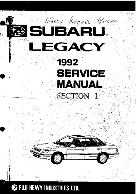 Subaru Legacy 1992 Repair Service Manual