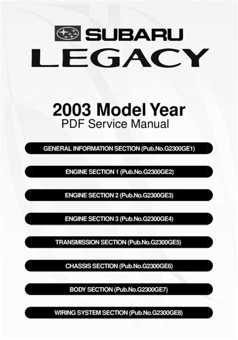 Subaru Legacy Service Repair Workshop Manual 1998 2003