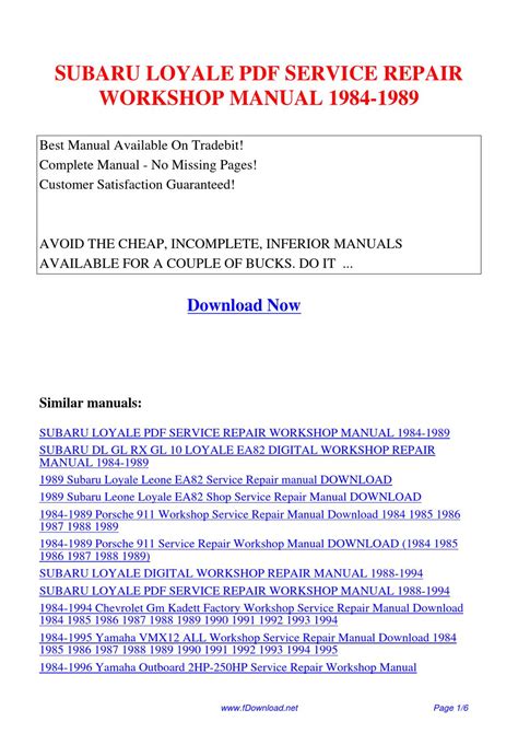 Subaru Loyale Service Repair Workshop Manual 1988 1994