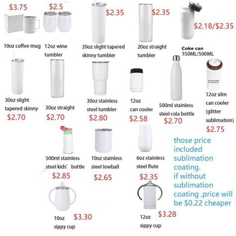 Sublimation Tumbler Size Chart