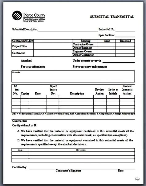 Submittal Transmittal Template