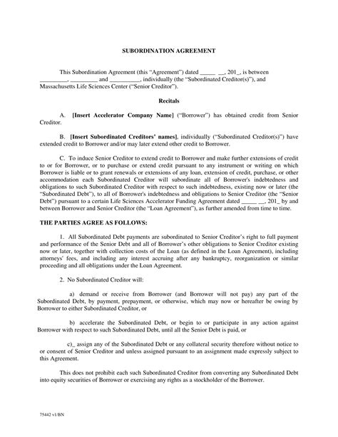 Subordination Agreement Template