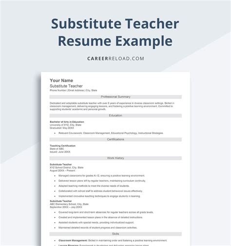 Substitute Teacher Resume Template Free