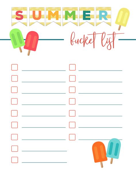 Summer Bucket List Templates