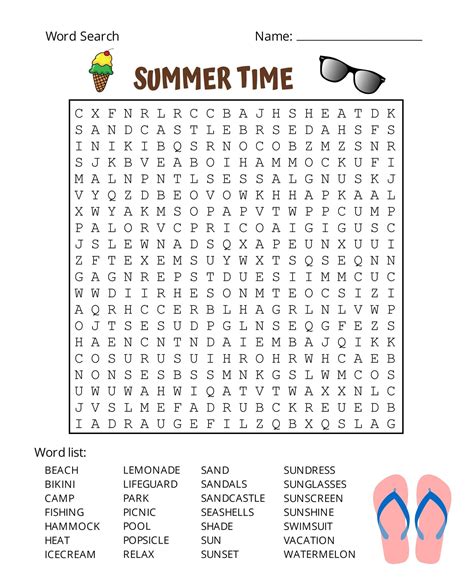 Summer Word Search Puzzle Printable