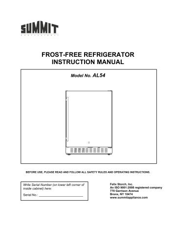 Summit No Frost Refrigerator Manual