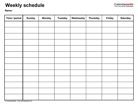 Sunday Through Saturday Schedule Template