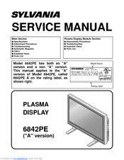 Supplement Service Manual Sylvania 6842pe Plasma Display Tv