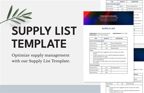 Supply List Template Word