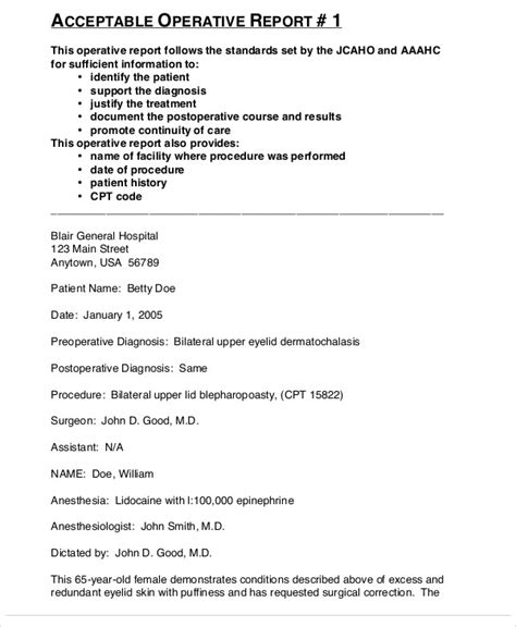 Surgery Operative Report Template