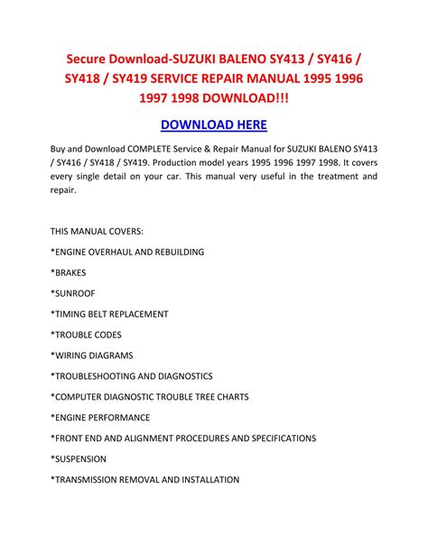 Suzuki Baleno Sy413 Sy416 Sy418 Sy419 Service Repair Manual Wiring Diagram Manual Download