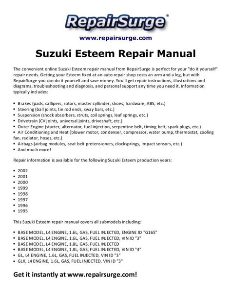 Suzuki Esteem Service Repair Manual 1995 2002