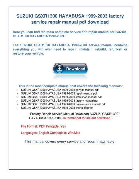 Suzuki Gsxr1300 1999 2003 Factory Service Repair Manual Pdf