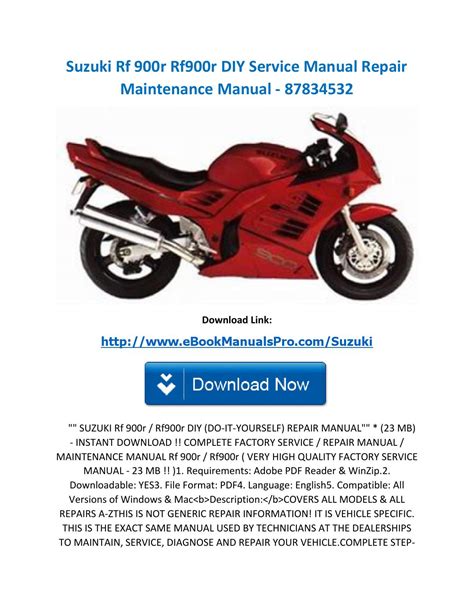 Suzuki Rf 900r Rf900r Diy Service Manual Repair Maintenance Manual Download Now 23 Mb