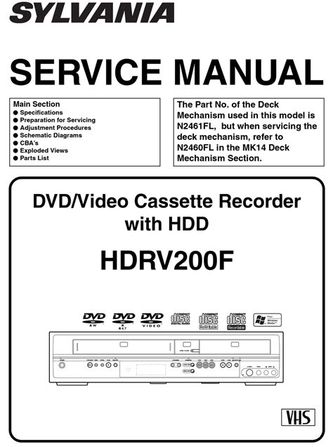 Sylvania Hdrv200f Dvd Vcr With Hdd Service Manual