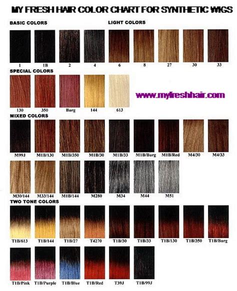Synthetic Hair Colors Chart