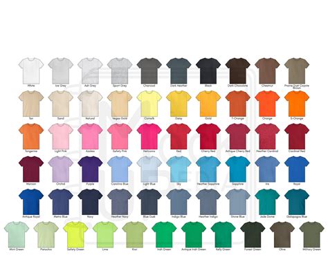 T Shirt Color Chart