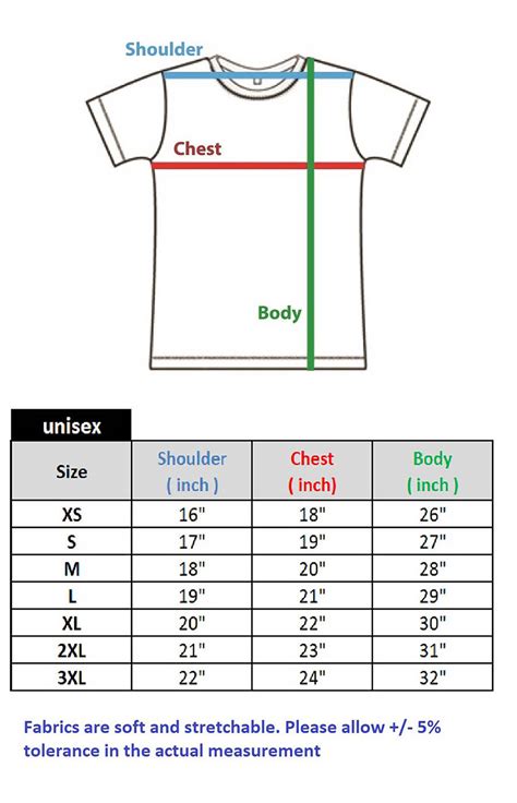 T Shirt Measurement Chart