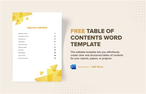 Table Of Contents Word Template Free Download
