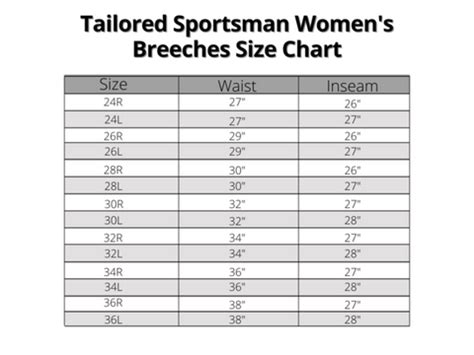 Tailored Sportsman Size Chart