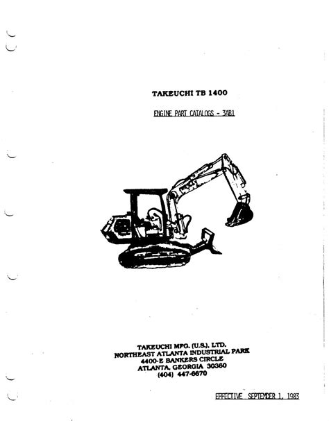 Takeuchi Excavator Parts Catalog Manual Tb1400