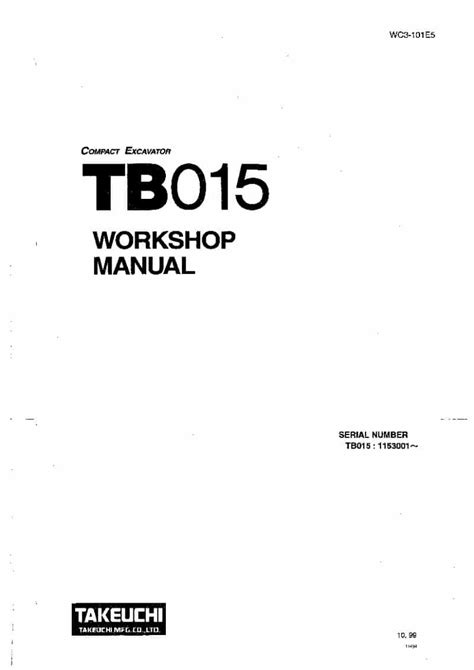 Takeuchi Tb015 Compact Excavator Workshop Service Repair Manual Download