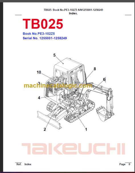 Takeuchi Tb025 Compact Excavator Service Parts Catalogue Manual