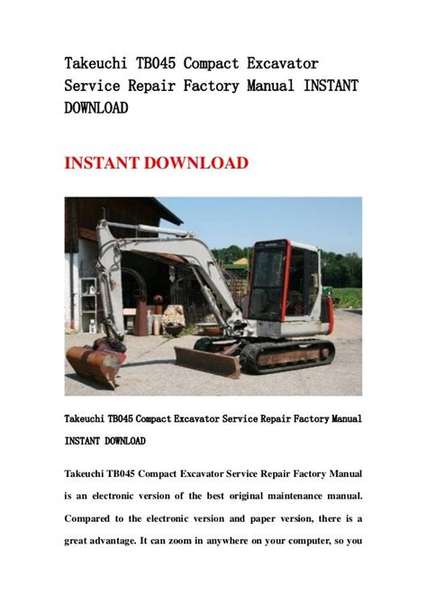 Takeuchi Tb045 Compact Excavator Service Repair Manual Download