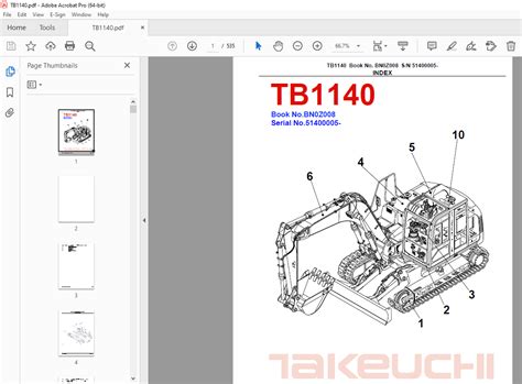 Takeuchi Tb1140 Compact Excavator Parts Manual