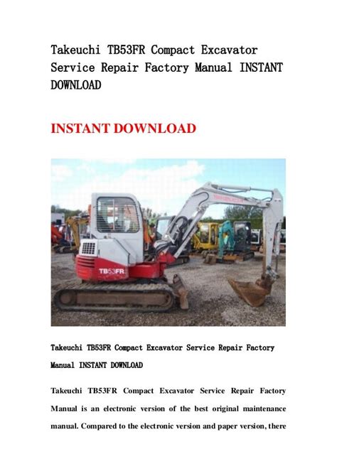 Takeuchi Tb53fr Compact Excavator Service Repair Factory Manual Instant Download