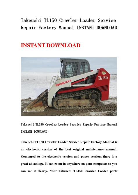 Takeuchi Tl150 Crawler Loader Service Repair Manual Download