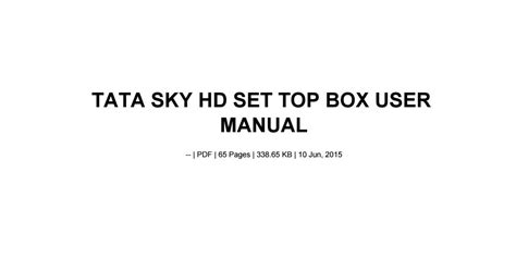 Tata Sky Hd Set Top Box User Manual