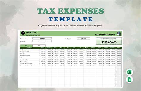 Tax Expenses Spreadsheet Template