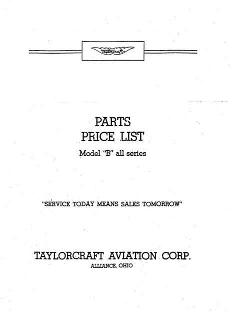 Taylorcraft Aircraft Model B Parts Manual