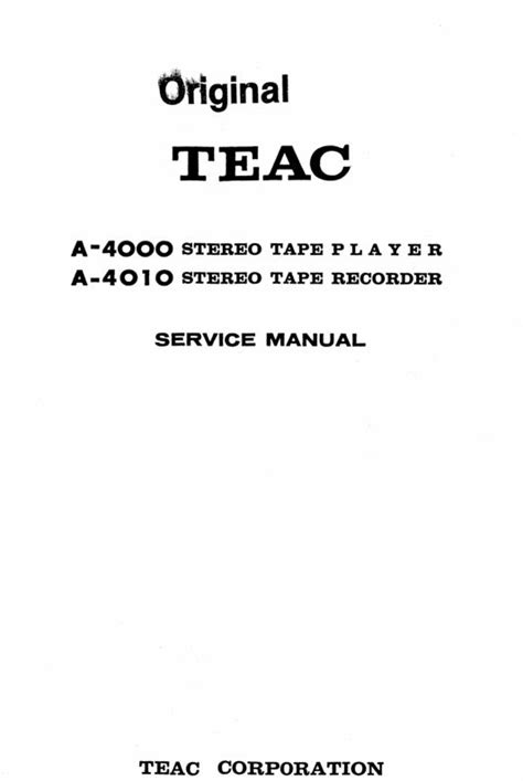 Teac A 4000 A 4010 Reel Tape Recorder Service Manual