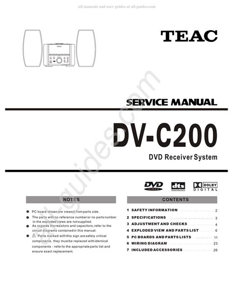 Teac Dv C200 Dvd Receiver System Service Manual Download