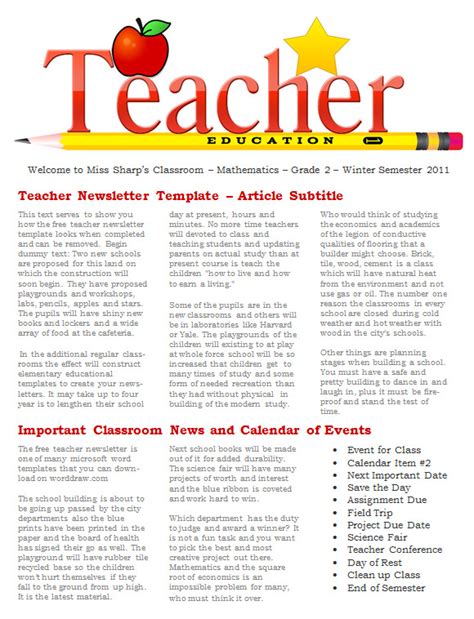 Teacher Newsletter Templates