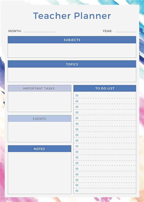 Teacher Planner Template Free