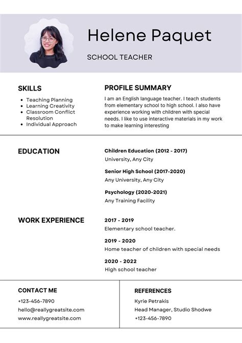 Teacher Resume Template Free