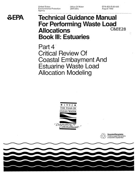 Technical Guidance Manual For Performing Wasteload Allocations