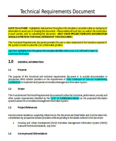 Technical Requirements Document Template Word