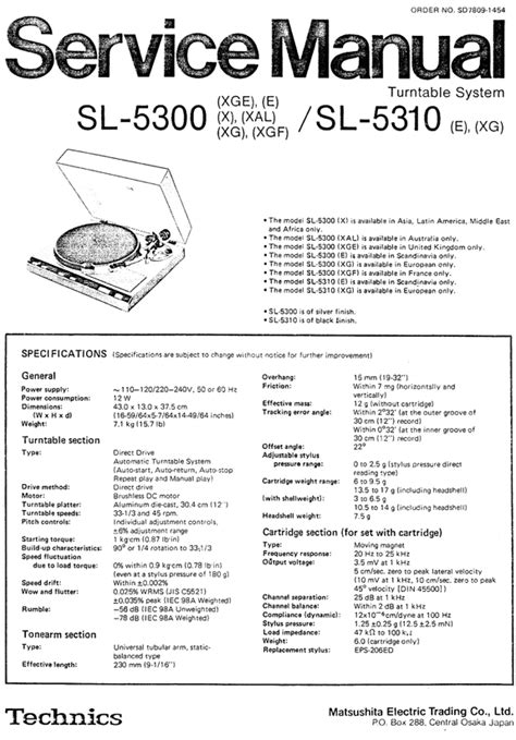 Technics Sl 5300 Sl 5310 Service Manual