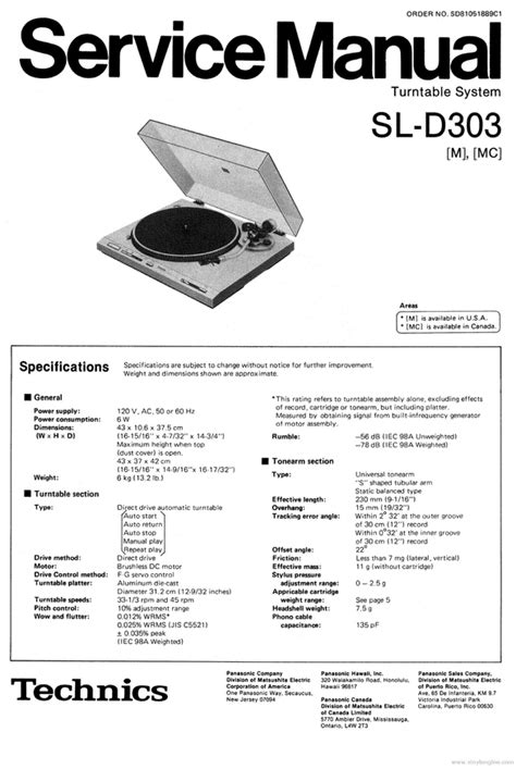 Technics Sl D 303 Turntable Service Manual