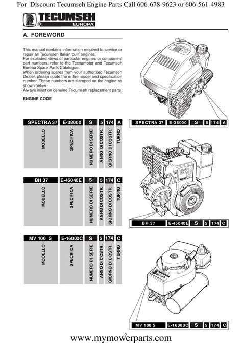 Tecumseh Europa Engine Service Repair Manual