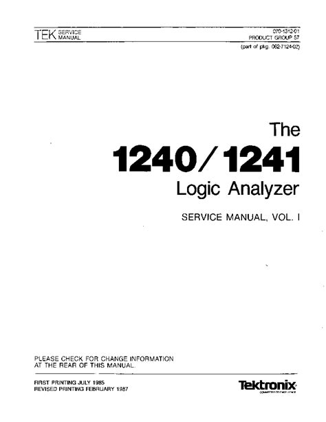 Tektronix 1240 1241 Logic Analyzer Service Manual Download