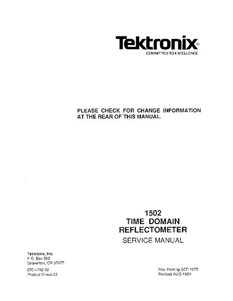 Tektronix 1502 Time Domain Reflectometer Repair Manual