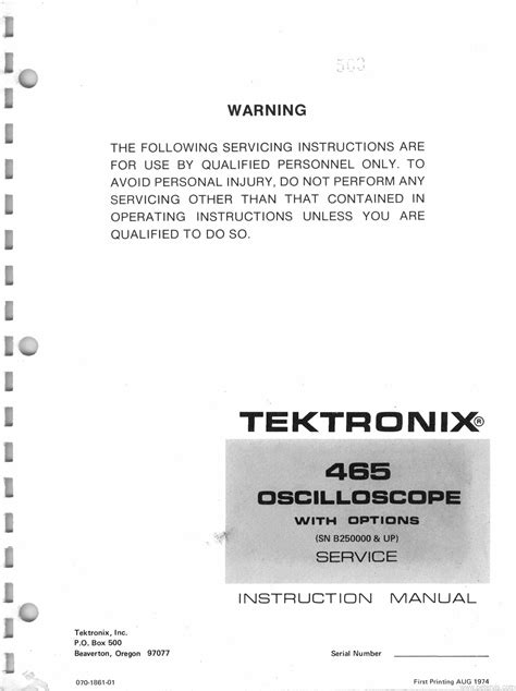 Tektronix 465 Oscilloscope Service Operating Manual