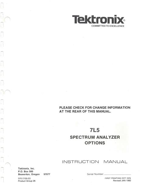 Tektronix 7l5 Spectrum Analyzer Instruction Service Manual Download