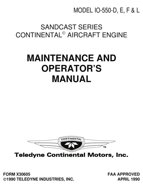 Teledyne Continental Manual Revision Status